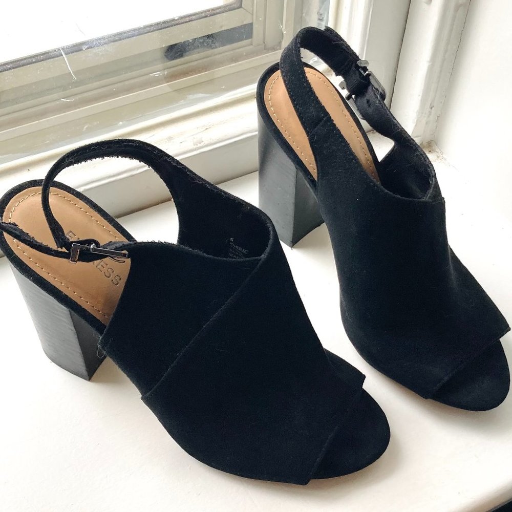 Express. Vegan Suede Block Heels